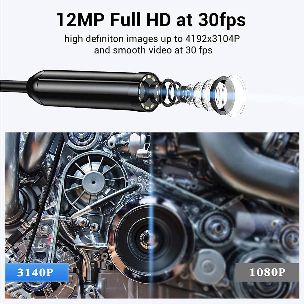 WiFi/5G Waterproof 12MP 4192*3104 Camera 14mm Lens Auto focus Endoscope Cam for mobile phone Ios and Tablet PC Borescope PQ316