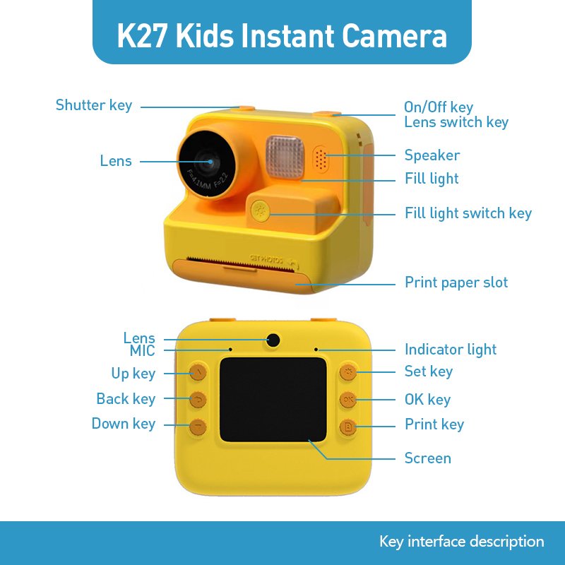 K27 High quality Mini Printing Camera Gifts Kids 2.0 IPS Screen 48 MP HD Instant Picture Camera For Girls Boys