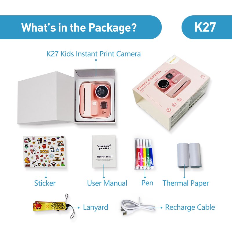 K27 High quality Mini Printing Camera Gifts Kids 2.0 IPS Screen 48 MP HD Instant Picture Camera For Girls Boys