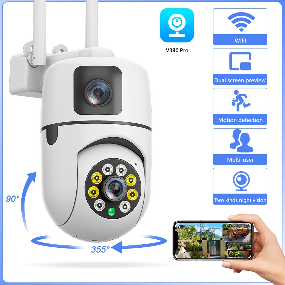 Audube V380 pro 4MP Dual Lens Dual Screens Motion Detection Two Way Audio Security Wireless Wifi Outdoor Ptz Cctv IP Camera