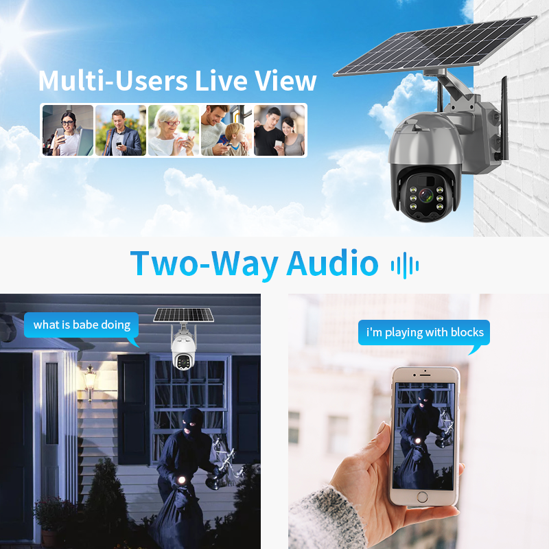 Hot Sale 2MP 4G Sim Card Outdoor Black+Gray Shoot Trail Security Network Camera Solar Battery 5200mAh PTZ i-Cam+ Ubox app