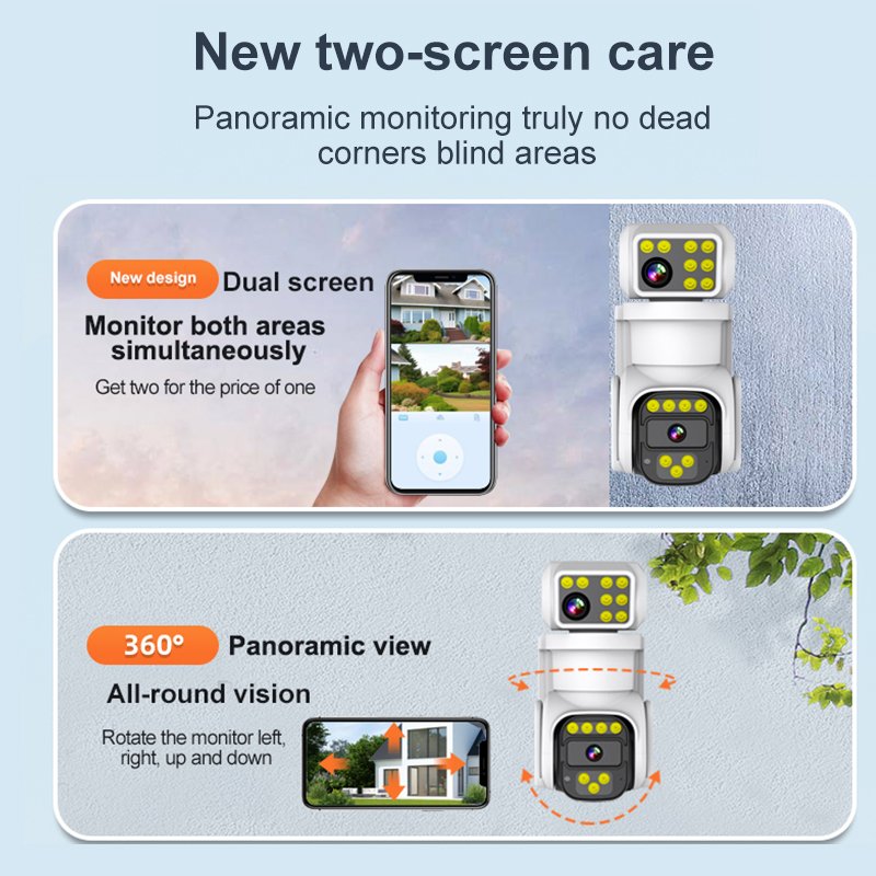 Icam365 8MP Outdoor Dual Lens Wireless IP Camera Two-Way Rotation Panoramic Real-Time Record Smart Home Security CCTV Camera