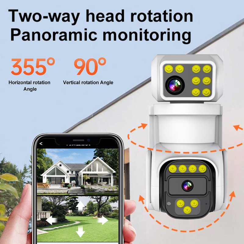 Icam365 8MP Outdoor Dual Lens Wireless IP Camera Two-Way Rotation Panoramic Real-Time Record Smart Home Security CCTV Camera
