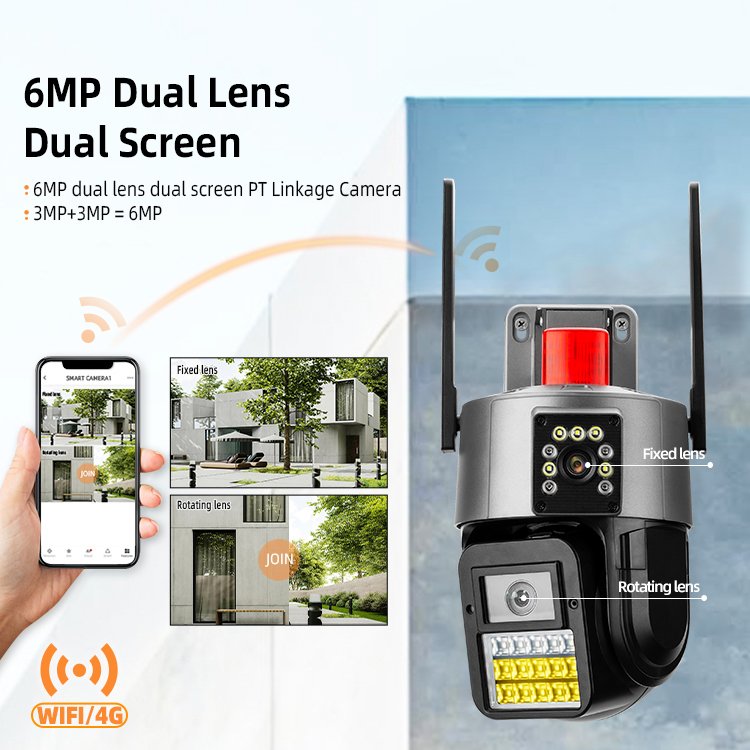 Sound light alarm house Security Network Camera dual lens cctv IP camera with human motion tracking