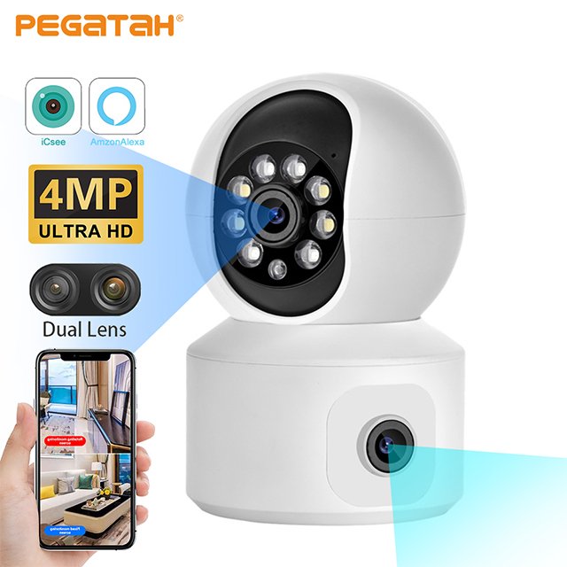4MP 2K WiFi PTZ Camera with Dual Screen Baby Monitor Auto Tracking Night Vision Indoor Home Security IP CCTV Surveillance Camera