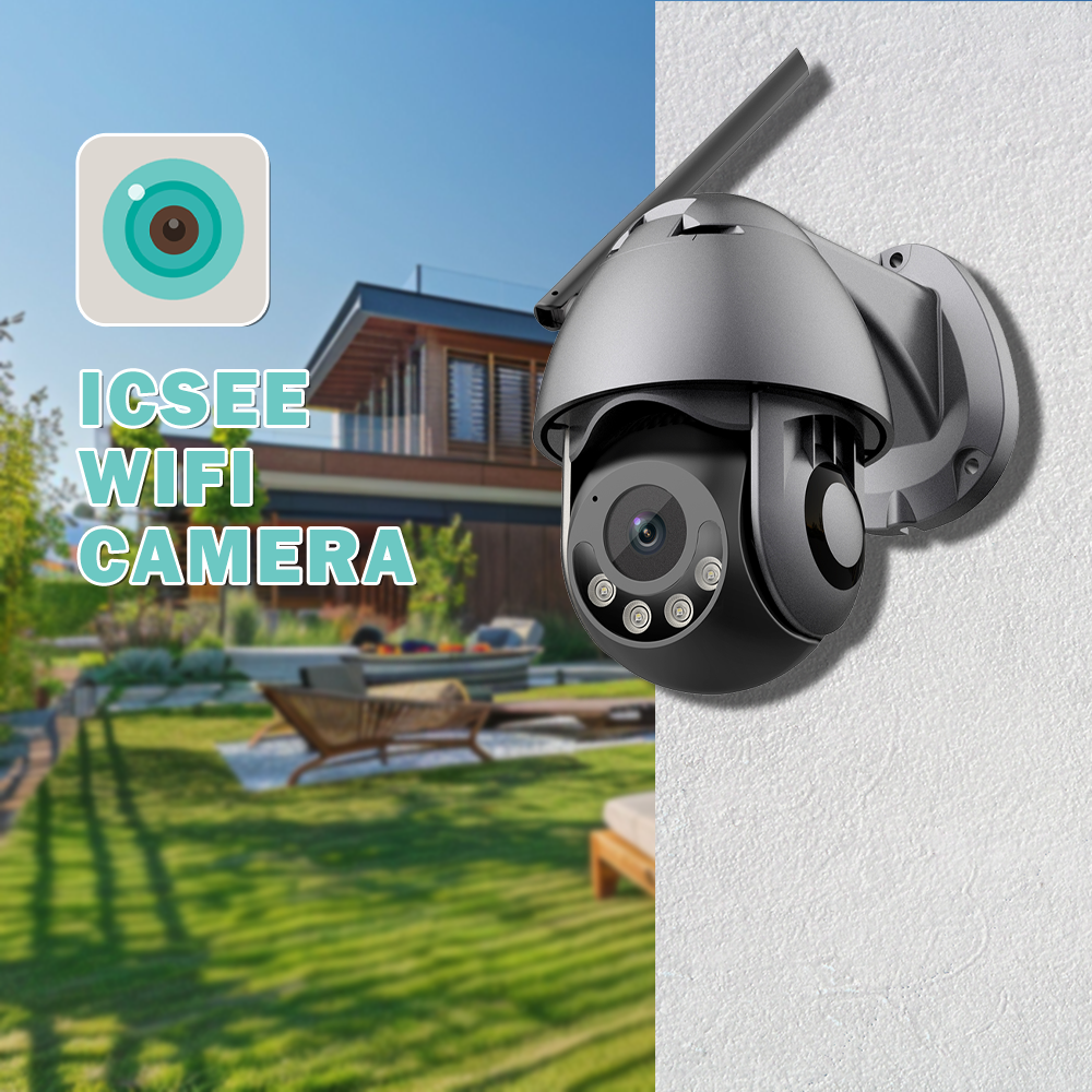 ICSEE 4MP Wifi CCTV IP Camera Silver & Black with PTZ Night Vision Outdoor 50M Security Indoor Network Features Motion Detection