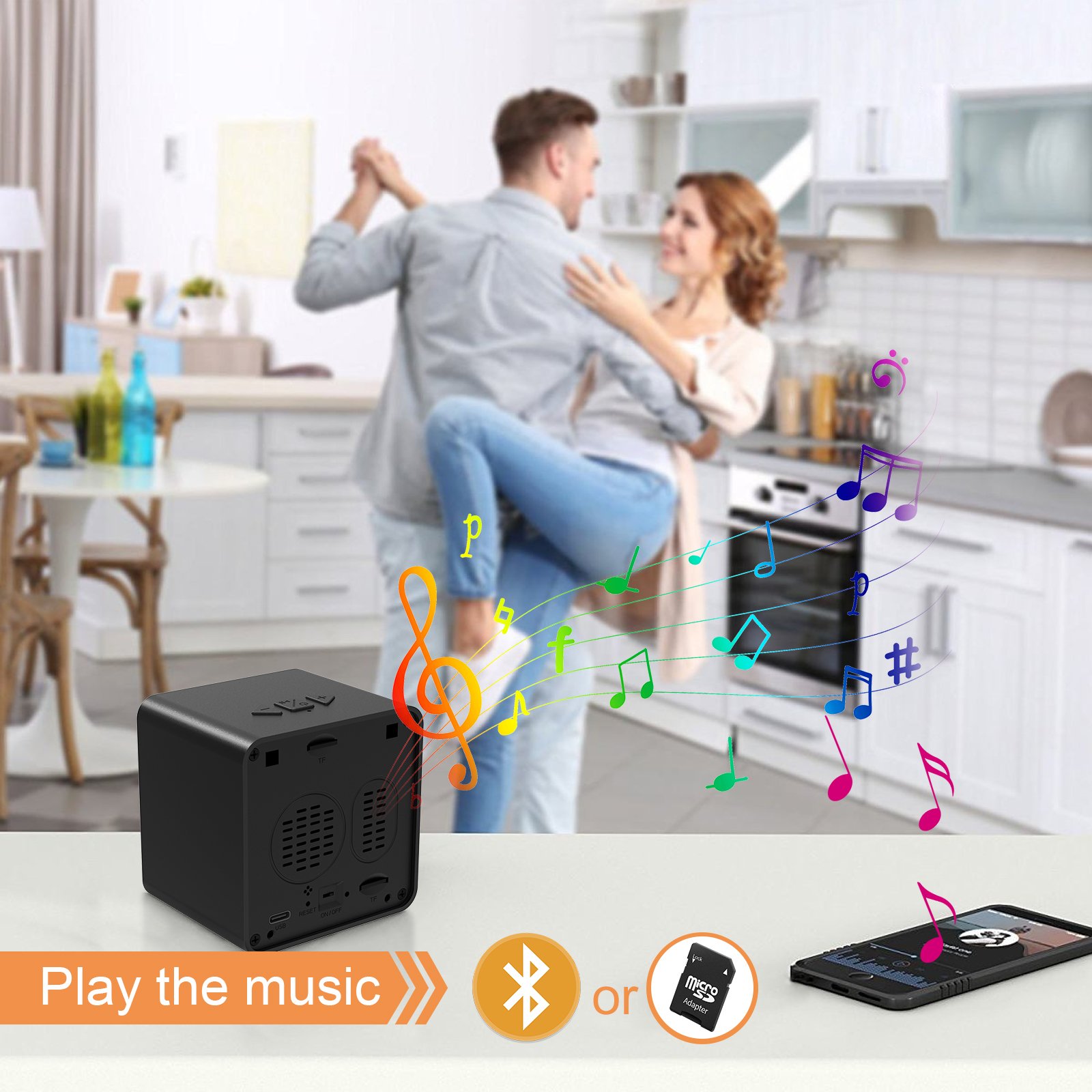 1080P WIFI Camera Bluetooth Speaker Clock camera with Night Vision Motion Detection Remote Viewing for Home Security Camera