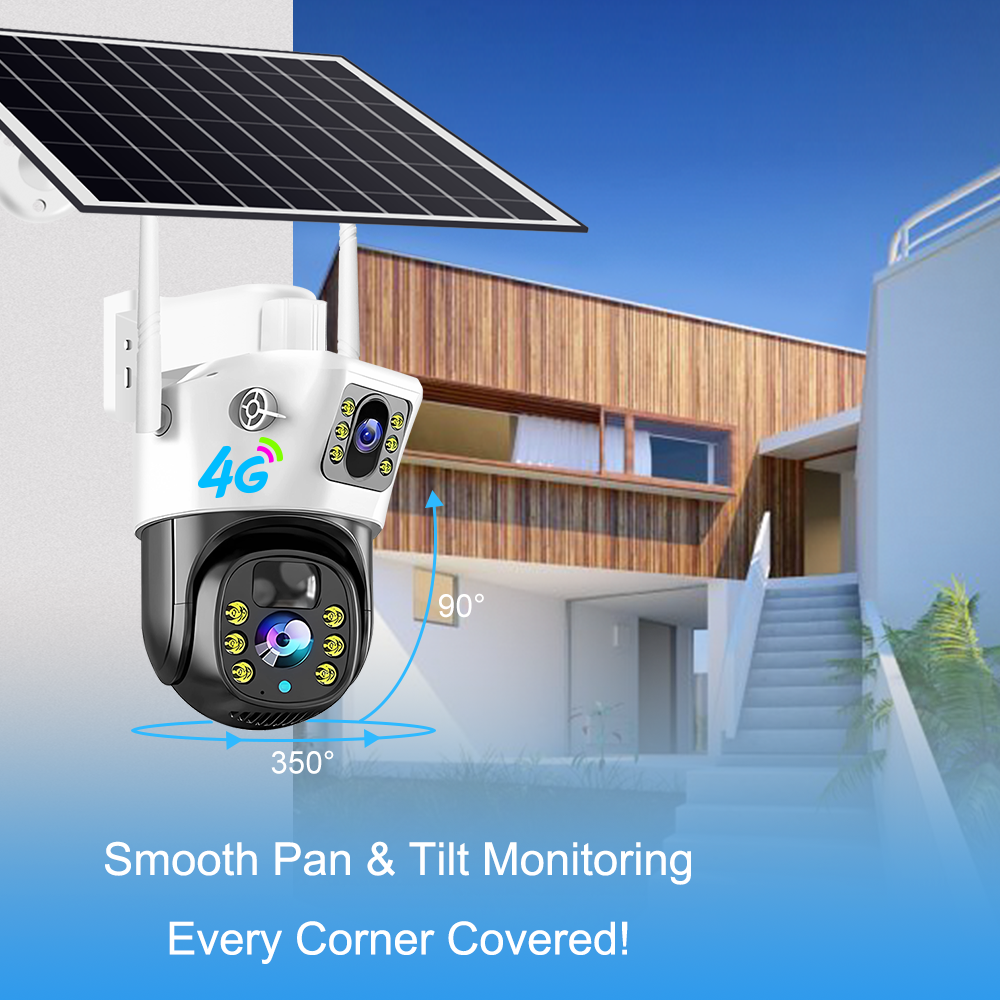 New Verto V380 Dual Len 4MP Solar Battery Powered Camera Solar Power CCTV 4G IP PTZ Dual Lens Camera