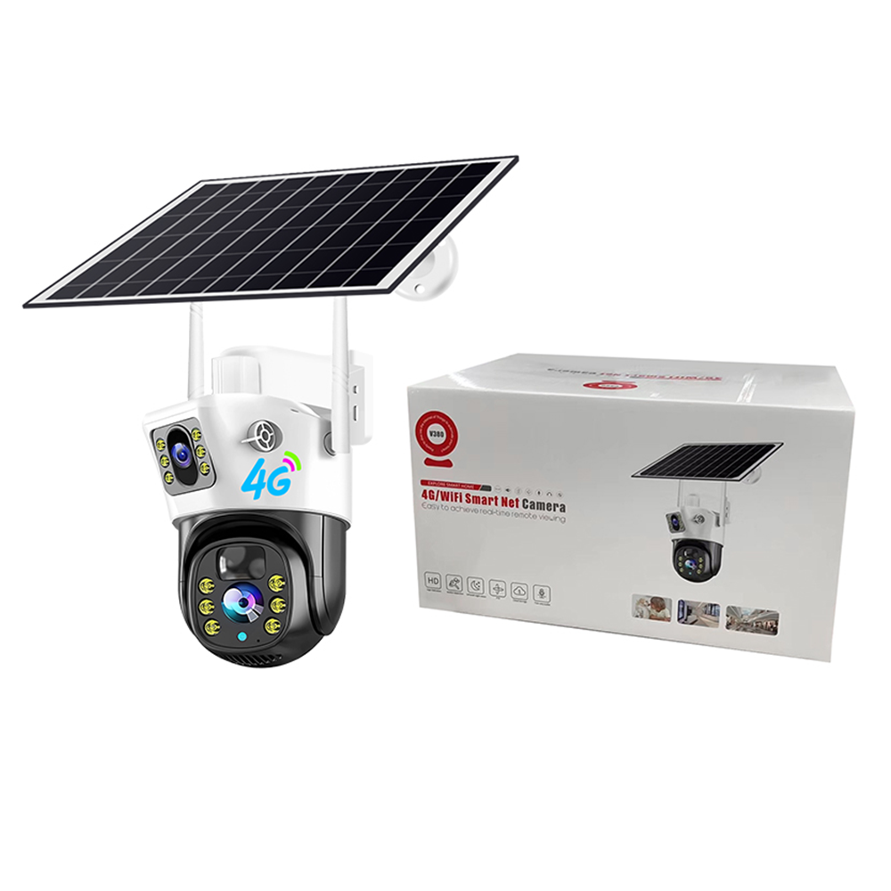 New Verto V380 Dual Len 4MP Solar Battery Powered Camera Solar Power CCTV 4G IP PTZ Dual Lens Camera