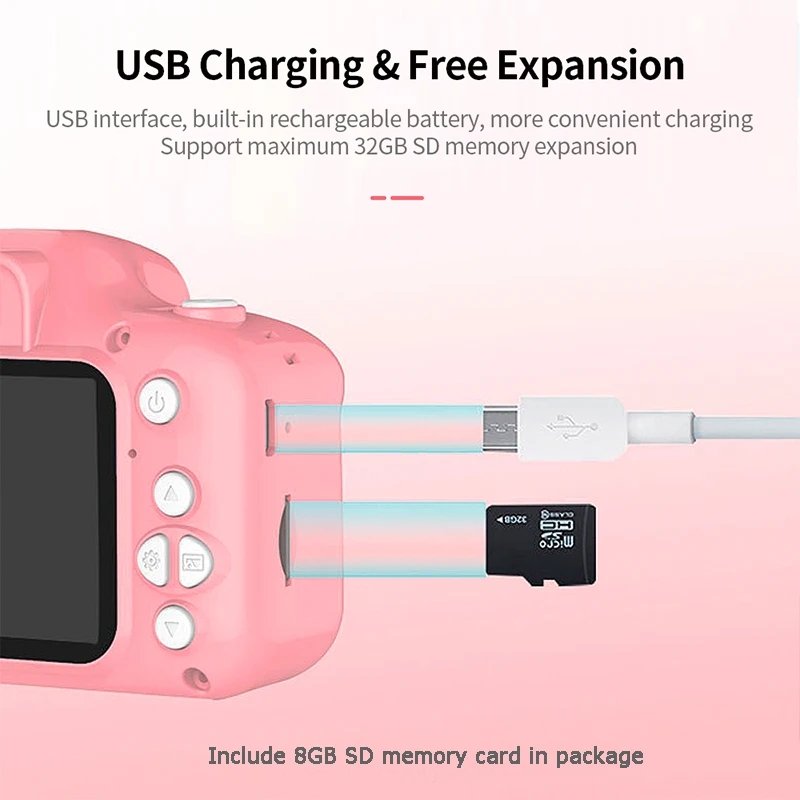 Cartoon Kids Camera creative christmas girls gift rechargeable digital 2 inch toy mini camera for children