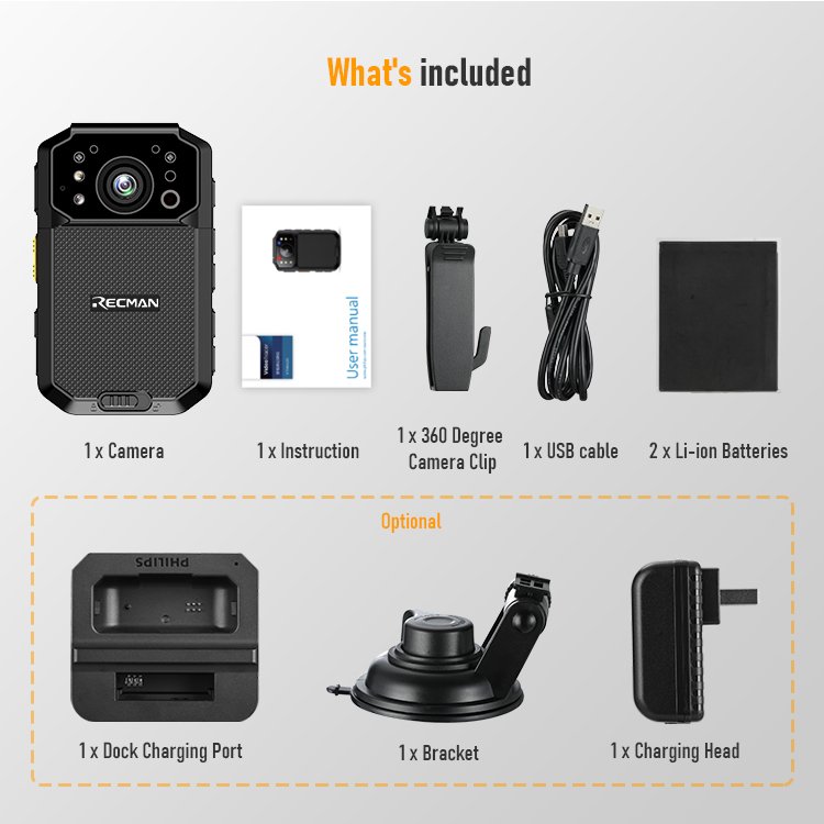 HD 1080p Body Worn Camera 64G With SIM/TF/SD Card 512GB Night Vision Waterproof Camera Body 4G