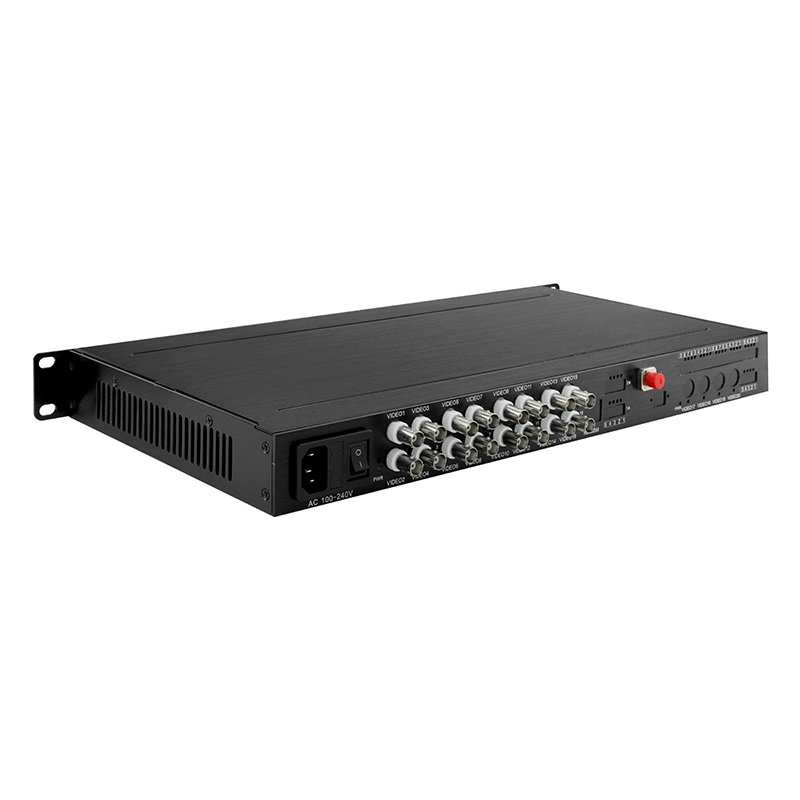 1U rack 16 channel BNC AHD CVI TVI 1080P analog video converter to fiber 20km