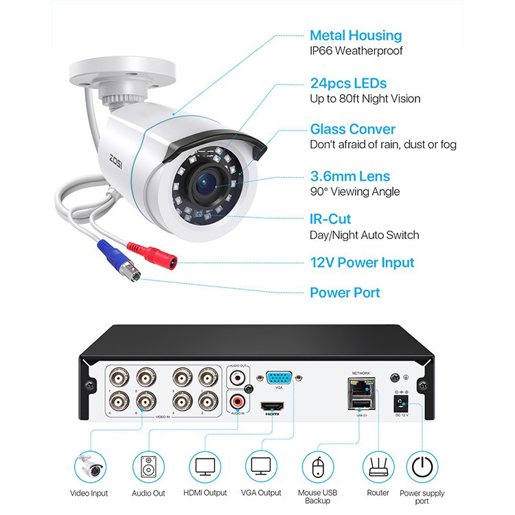 8CH 2MP Full HD Outdoor Waterproof Bullet Camera DVR Kit Home Security CCTV System Cctv Camera Kit
