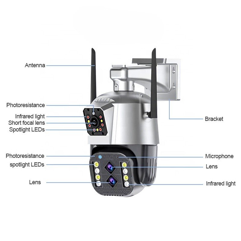 4K 4MP WiFi Outdoor Security Camera Double Lens HD UHD Wireless PTZ Auto Tracking Full Color Night Vision IP camera