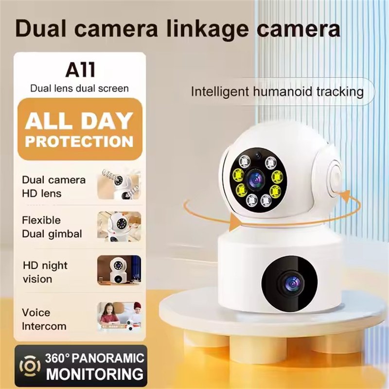 64GB Dual Camera WiFi PTZ IP Security Cameras Dual Lens 2.4Ghz Signal Indoor Outdoor Monitoring Hot Sale House Guard