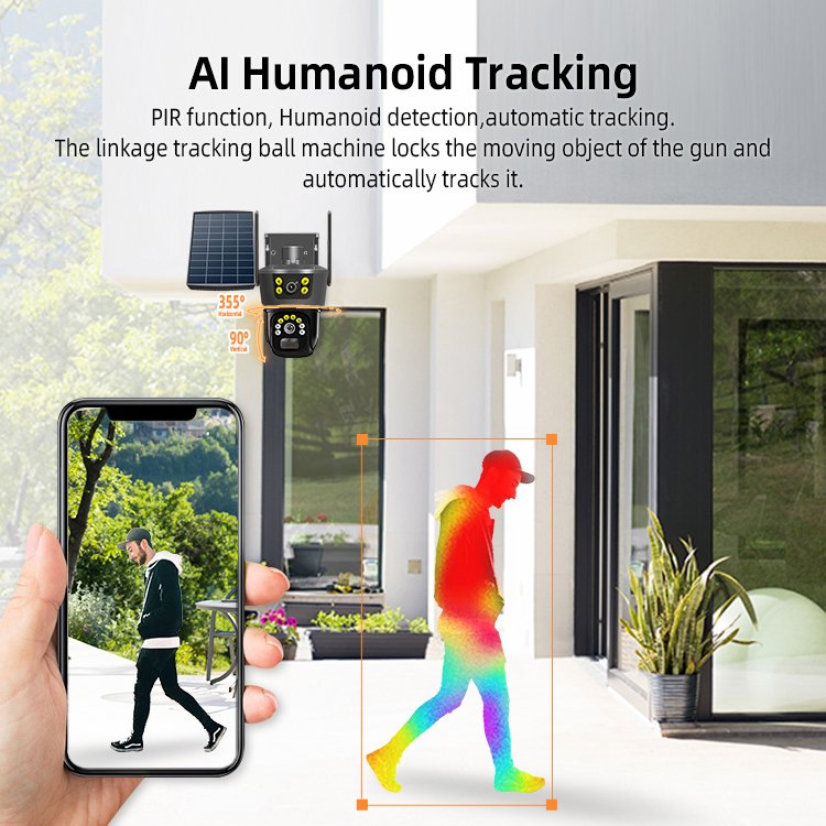 Dual lens 7W solar panel CCTV camera home security network camera with 4G SIM card PIR night vision