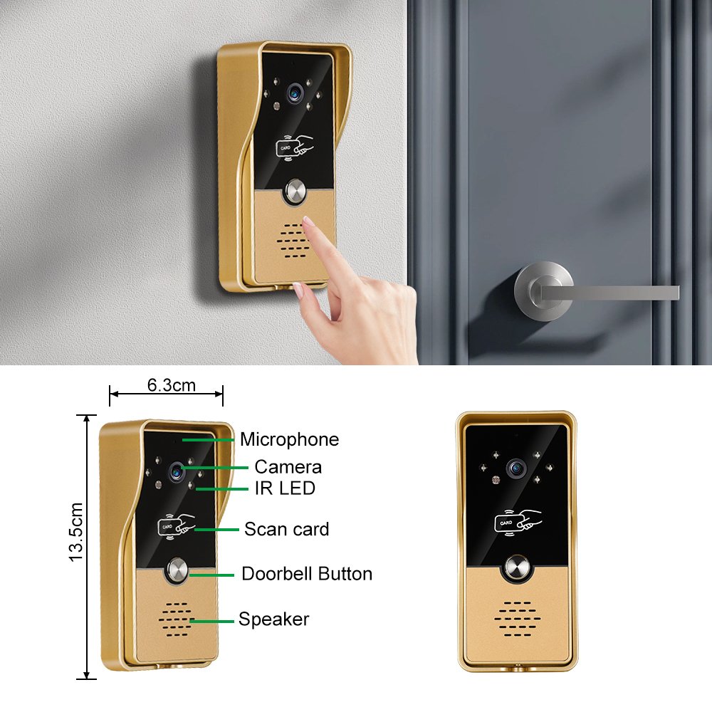 Video Intercom Home Security System with 2PCS Doorbell Camera and 3 kits Black Monitor for Villa Apartments Door Intercom