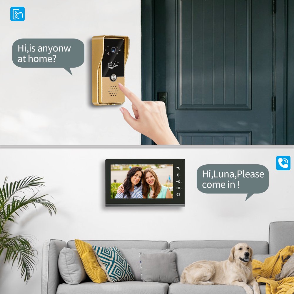 Video Intercom Home Security System with 2PCS Doorbell Camera and 3 kits Black Monitor for Villa Apartments Door Intercom