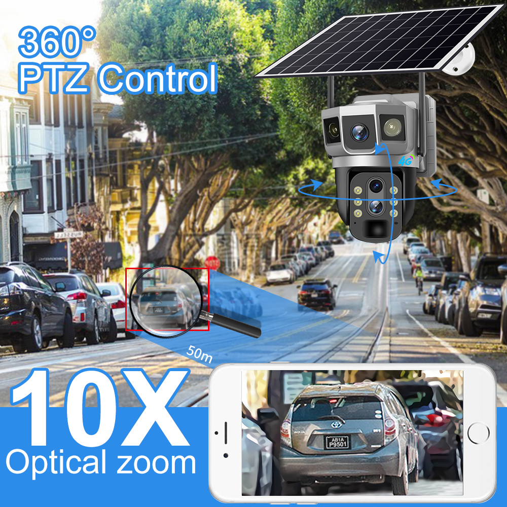 New modle 4K V380 Pro 8MP Outdoor 10X Zoom Solar Powered IP66 CCTV PTZ Camera with Night Vision PIR motion tracking wide angle