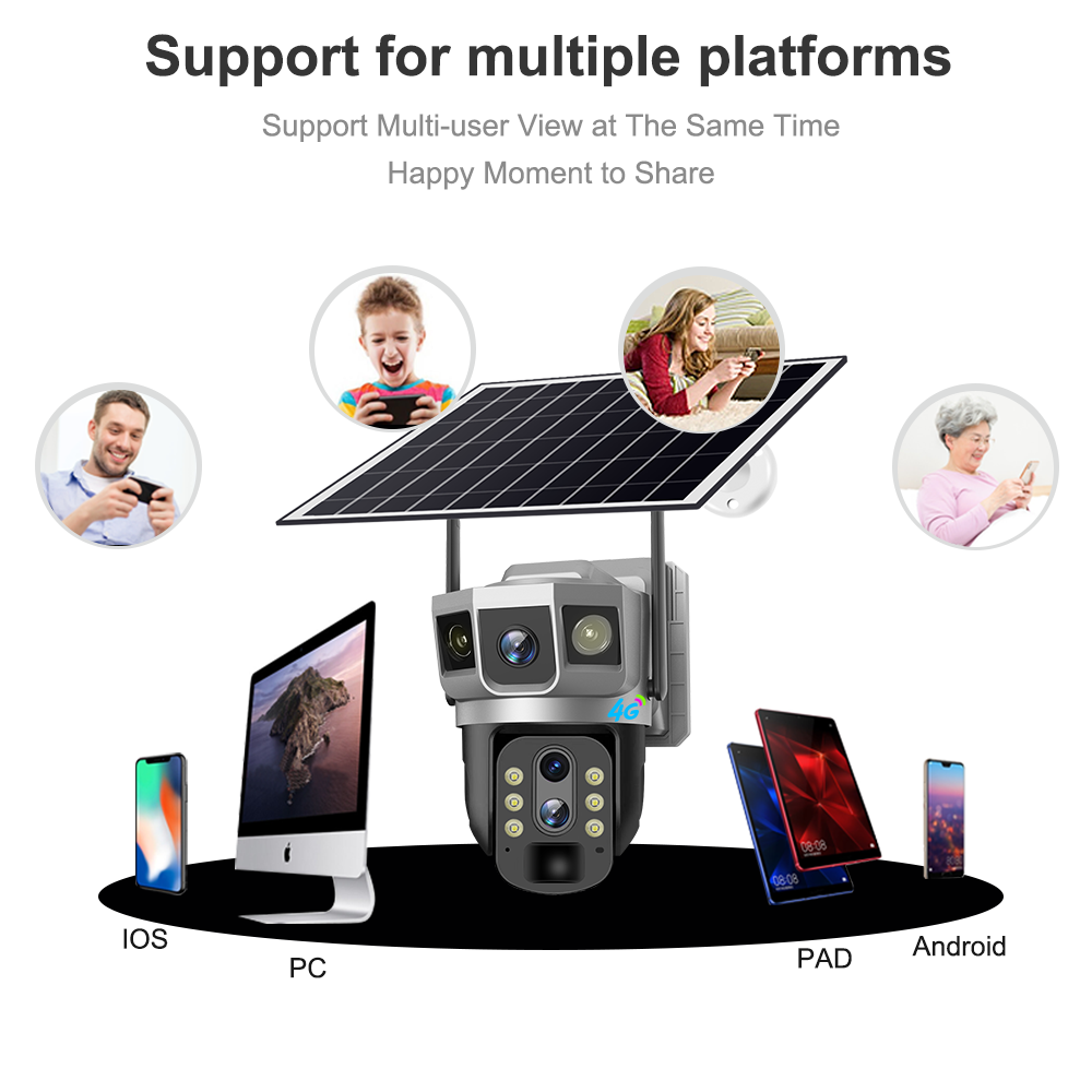 New modle 4K V380 Pro 8MP Outdoor 10X Zoom Solar Powered IP66 CCTV PTZ Camera with Night Vision PIR motion tracking wide angle