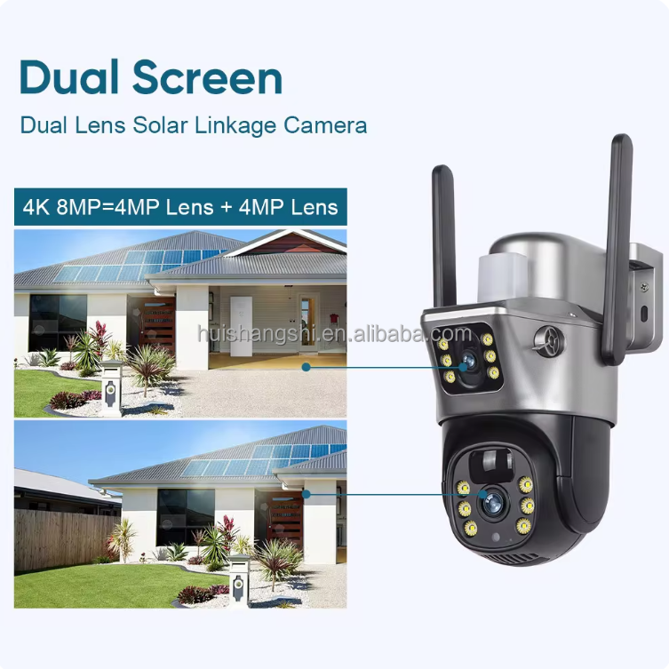V380Pro 4G Sim Outdoor Dual Lens WiFi 8MP 4K IP Cameras Solar Panel CCTV Security Built in Battery PIR Network Camera Wireless