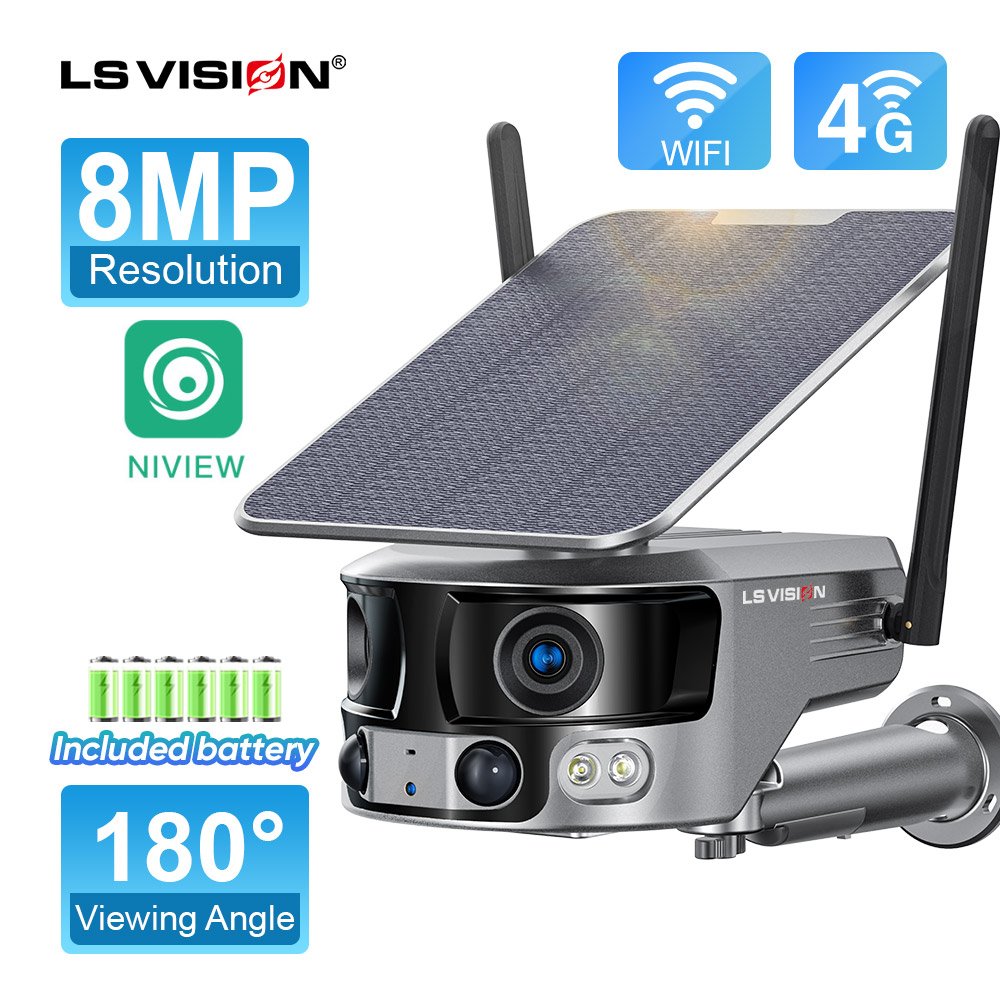 LS VISION 4K 8MP Outdoor WiFi PTZ Dual Lens Human Auto Tracking Waterproof Security Cameras 4G SIM Card Dual Screen Solar Camera
