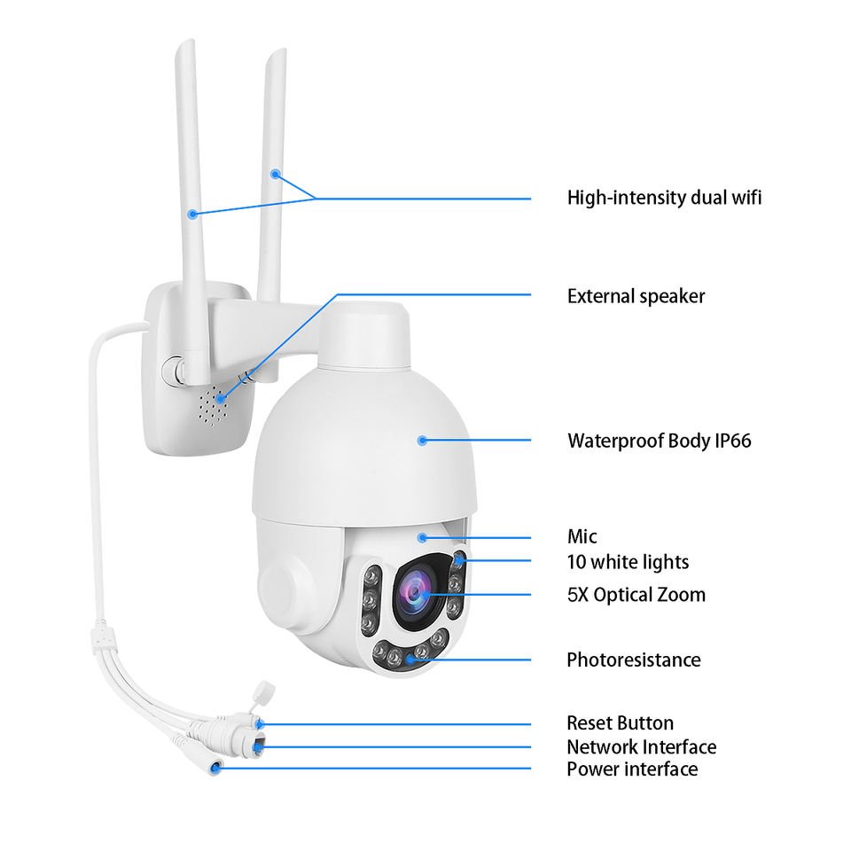 5X Optical Zoom PTZ Remote View Wireless IP Security Camera Wifi Outdoor Surveillance PTZ Network Camera P2P CCTV Camera