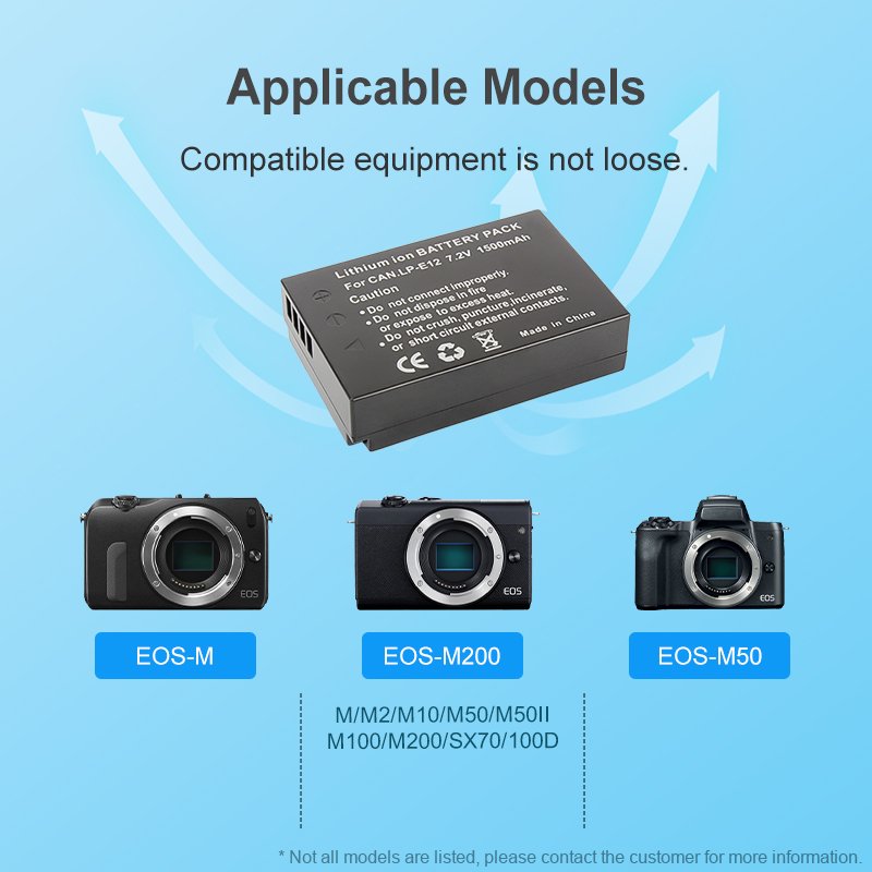 LP-E12 Battery Pack LPE12 Outdoor Camera Rechargeable Battery for Canon EOS M M2 M10 100D Rebel SL1 Cameras