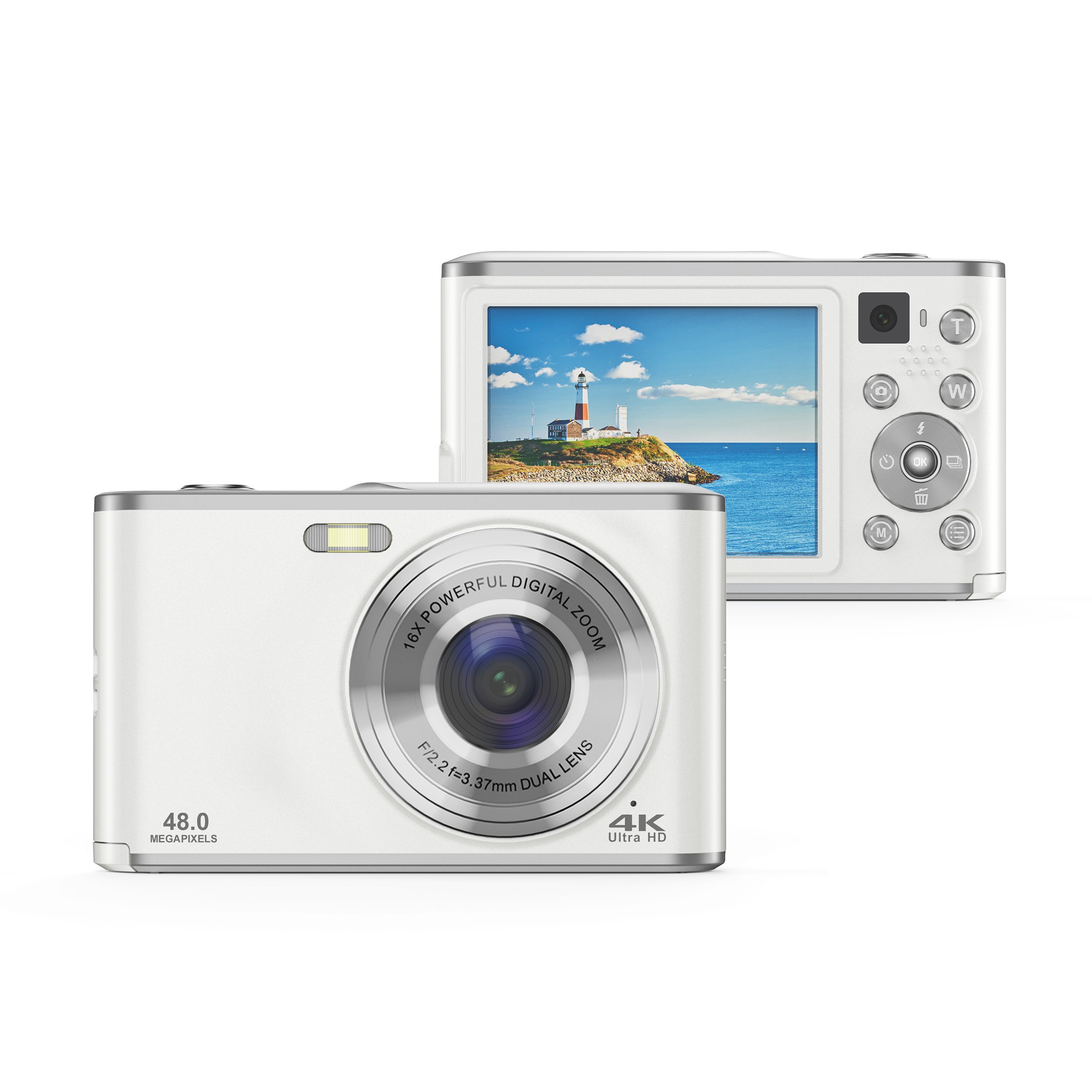 4K Autofocus Front and Rear Dual Cameras, HD 48MP , 2.8" Large Screen, 16X Digital Zoom, Rechargeable compact digital camera