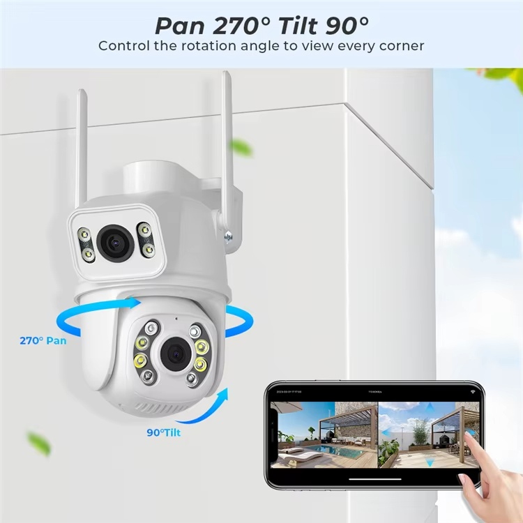 2024 dual lens dome cctv camera Icsee App mini outdoor wifi cctv camera connected to mobile phone smart AI camera security