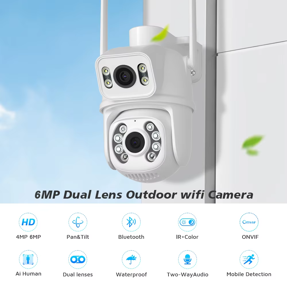 2024 dual lens dome cctv camera Icsee App mini outdoor wifi cctv camera connected to mobile phone smart AI camera security