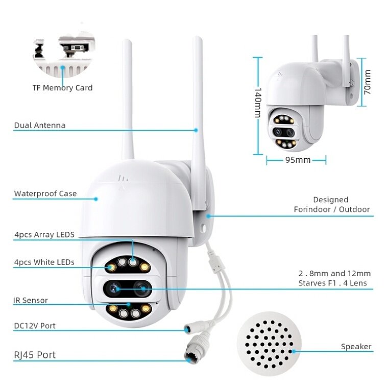 Security wifi Camera Home Security security Camera For Home 1080P 4K PTZ IP 8x Zoom Dual-Lens Surveillance Camera