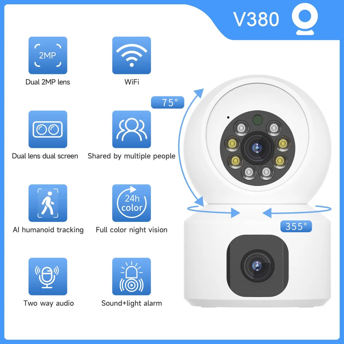 Dual Lenses Home Security 1080P WIFI Smart CCTV IP Baby Kids 360 Degrees PTZ Network monitor WIFI IP Wireless CCTV HD PTZ Camera