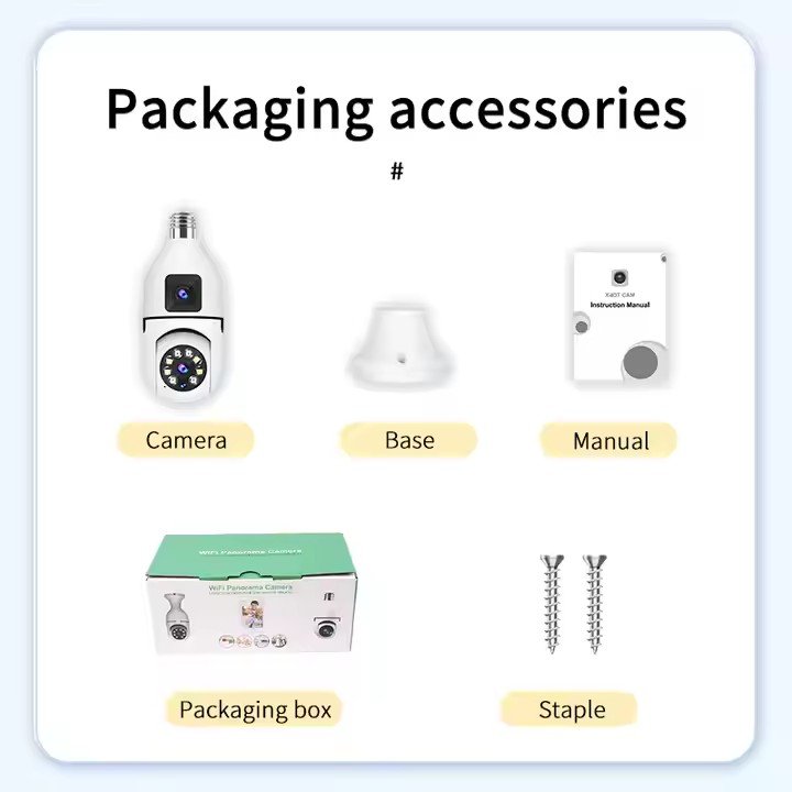 2MP E27 Wireless WIFI Light Bulb Surveillance Security IP Camera Dual Lens CCTV Cameras Night Vision Smart Home Camera Two Ways