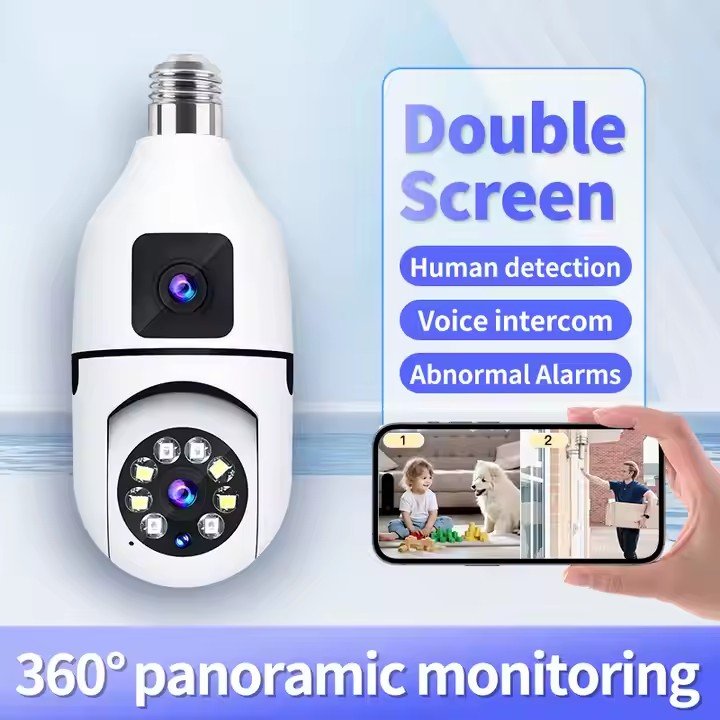 2MP E27 Wireless WIFI Light Bulb Surveillance Security IP Camera Dual Lens CCTV Cameras Night Vision Smart Home Camera Two Ways