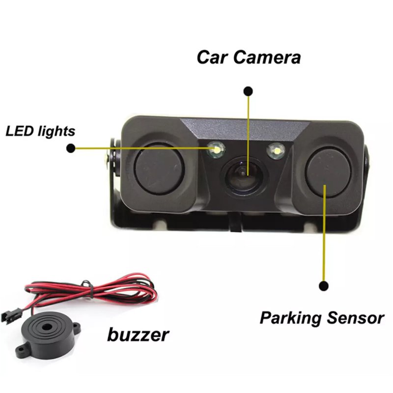 2probes Parking Reverse Sensor Radar Detection Blind Spot Warning Back View Cvbs Alarm Voice Reminder Car Rear Camera