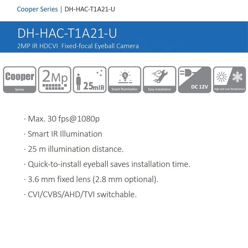 HAC-T1A21-U HAC-T1A21 2MP Low cost IP66 25m IR Eyeball Turret alhua CVI/CVBS/AHD/TVI CCTV 1080p analog cctv camera dahua cooper
