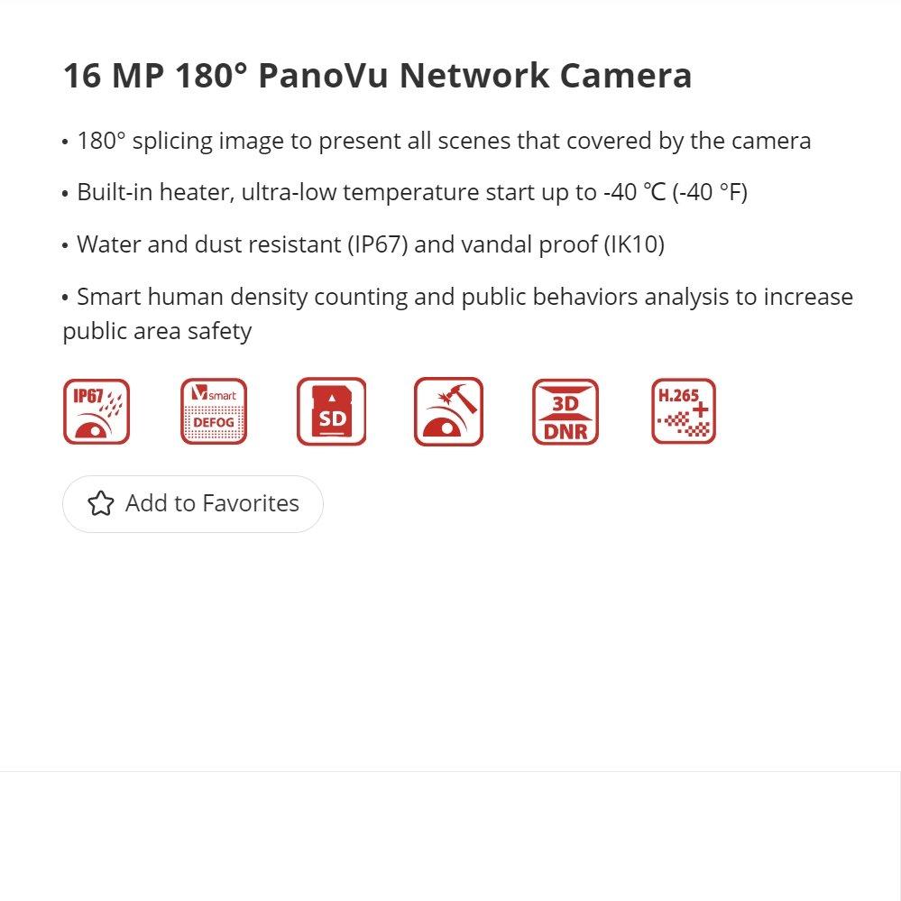Hik original DS-2CD6944G0-IHS(C)16 MP 180° PanoVu Network Camera Smart human density counting and public behaviors analysis