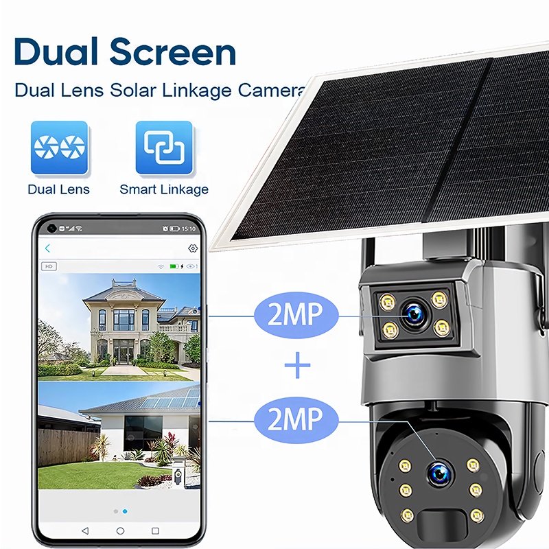 Ubox Dual Lens Solar PTZ Camera 2MP+2MP IP67 Smart Night Vision Event Alarm Recording Battery WiFi Network Camera