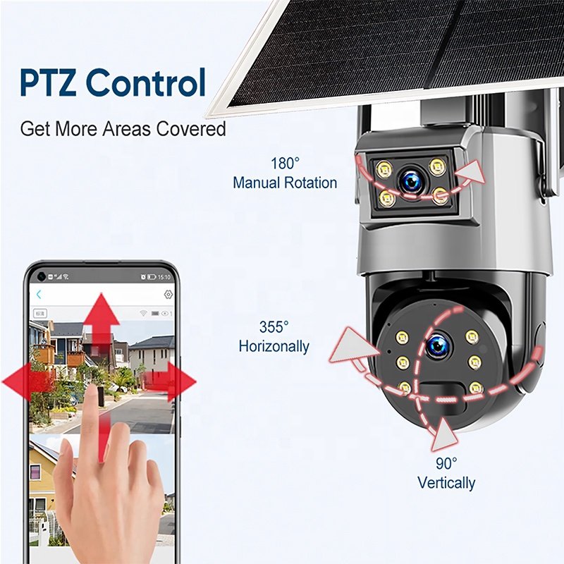 Ubox Dual Lens Solar PTZ Camera 2MP+2MP IP67 Smart Night Vision Event Alarm Recording Battery WiFi Network Camera