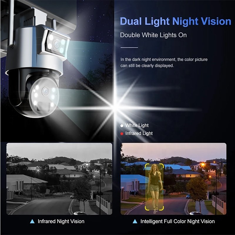 Ubox Dual Lens Solar PTZ Camera 2MP+2MP IP67 Smart Night Vision Event Alarm Recording Battery WiFi Network Camera
