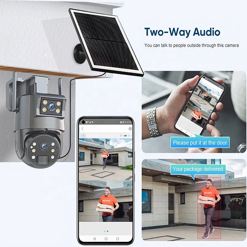 Ubox Dual Lens Solar PTZ Camera 2MP+2MP IP67 Smart Night Vision Event Alarm Recording Battery WiFi Network Camera