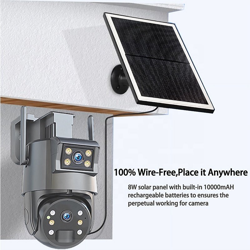Ubox Dual Lens Solar PTZ Camera 2MP+2MP IP67 Smart Night Vision Event Alarm Recording Battery WiFi Network Camera