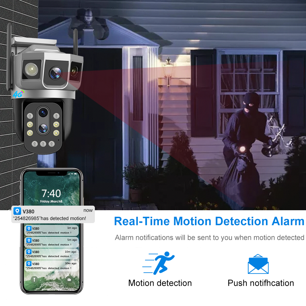 V380Pro 4MP 4G Wireless PTZ Camera Home 4K Video Dual Lens 10X Zoom IP Surveillance 4G SIM Card CCTV Security Camera