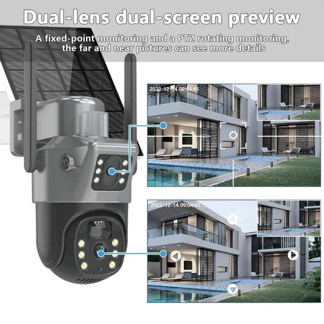 4G/WIFI Dual Lens Dual Screens HD V380PRO Smart camera Two Way Audio PTZ Security Outdoor Solar Camera