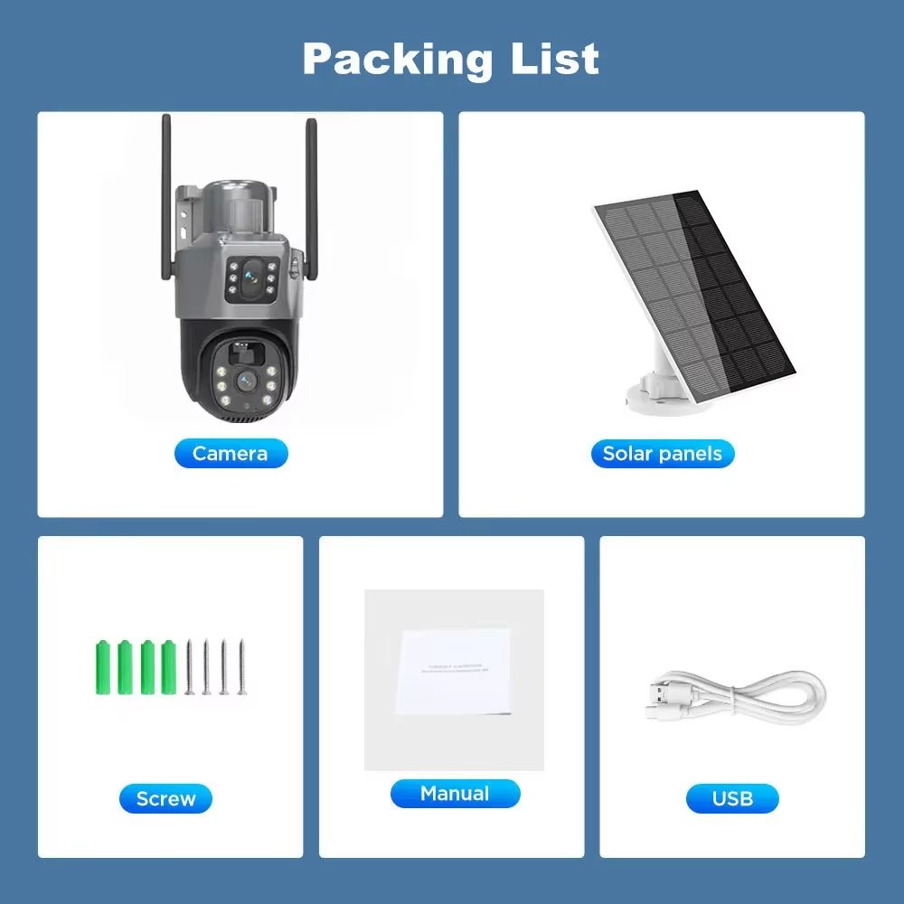 4G/WIFI Dual Lens Dual Screens HD V380PRO Smart camera Two Way Audio PTZ Security Outdoor Solar Camera