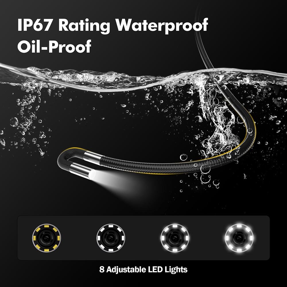 180 Articulating Borescope with 7" inches Monitor Mechanics Inspection Camera 2-Way Articulation Endoscope with Light PQ315B