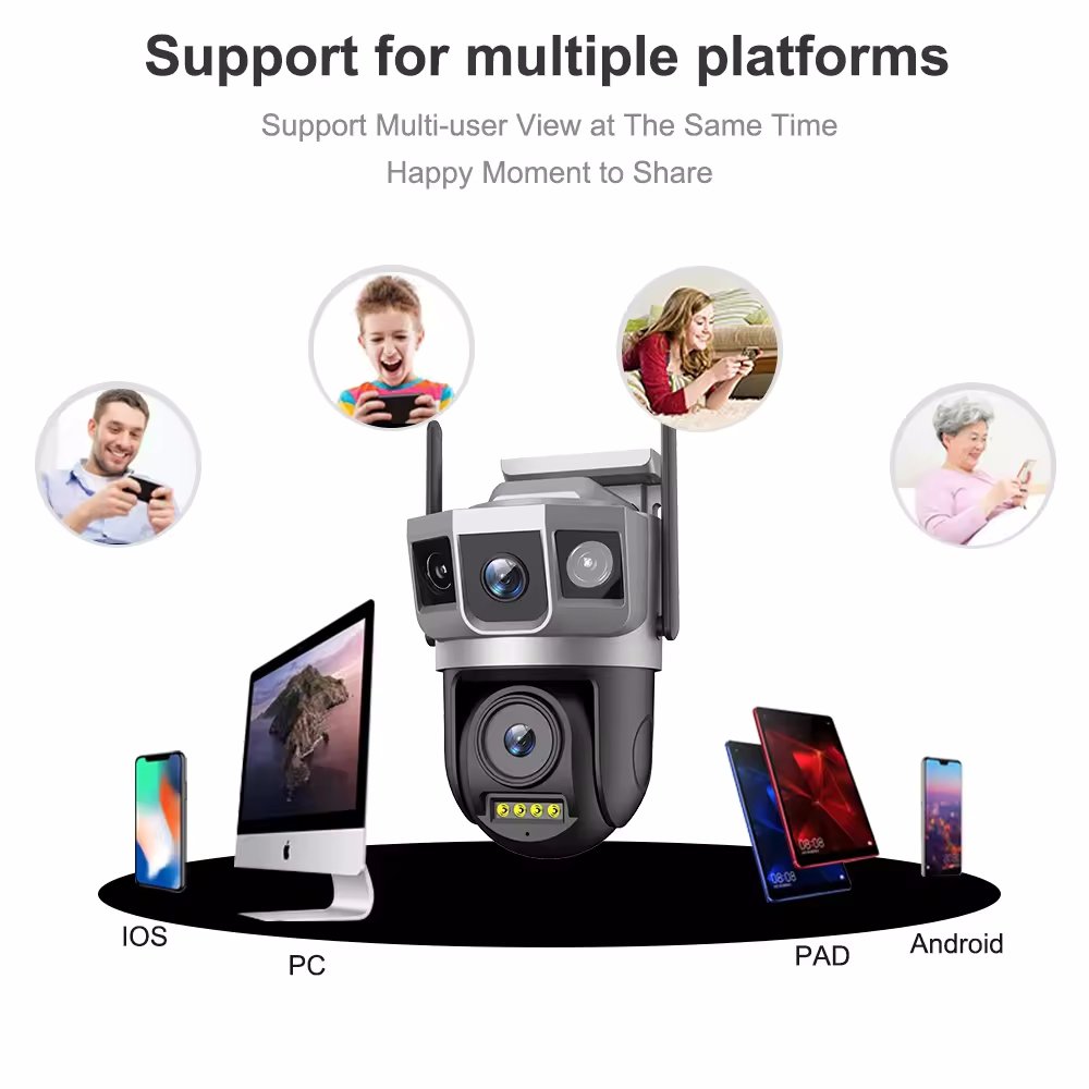 V380pro 2K 2MP+2MP IP66 Dual Lens Three Screen PTZ 360 WIFI Security IP CCTV Camera Two-way talk Outdoor Wifi Network Camera