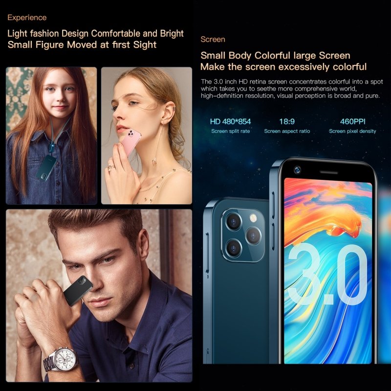 SOYES XS12 Pro Small Cellphone Unlocked 4GB RAM Face Recognition 3.0 inch Android Mini Cellphones Dual SIM
