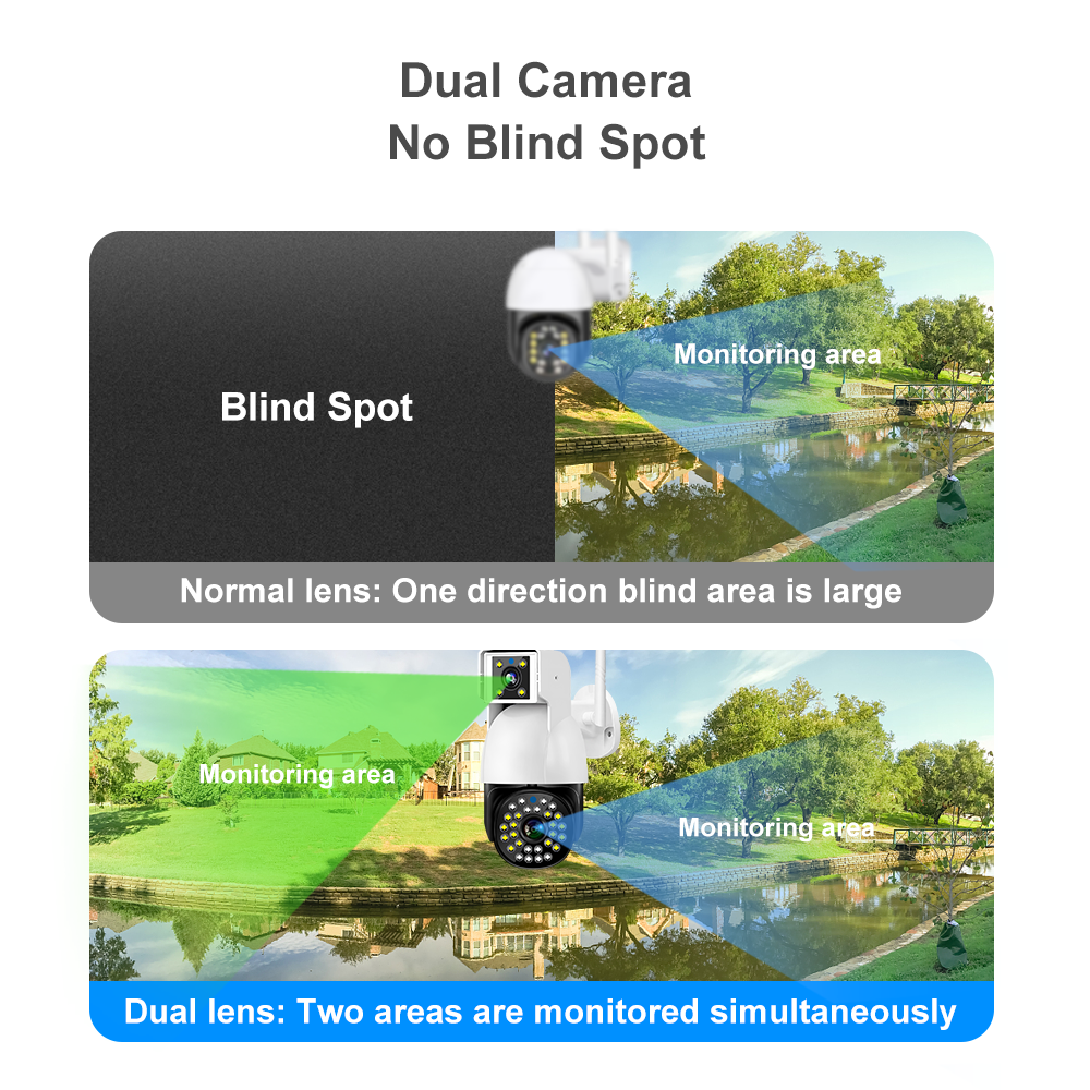 Security Equipment 4mp Outdoor indoor IP Dome Network camera Night vision IP 66 Waterproof dual- lens Wifi Camera with audio